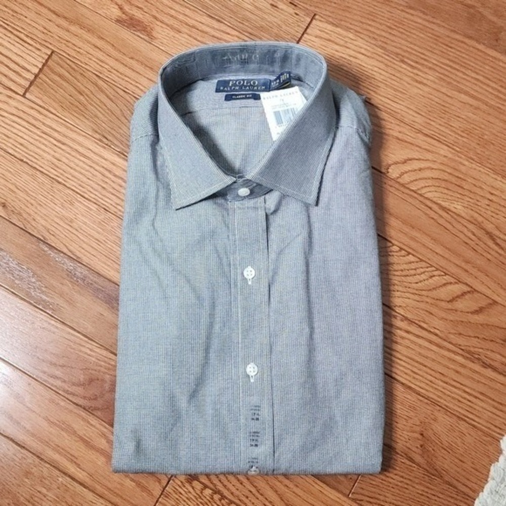 Polo Ralph Lauren Classic Fit Button Up‎ Shirt Black White Check 17.5 34/35